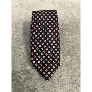 Lord & Taylor Silk Tie Navy Blue Red Cream Geometric Diamond Pattern